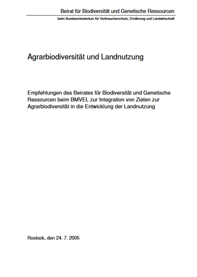 Titelseite Stellungnahme "Agrarbiodiversität und Landnutzung"