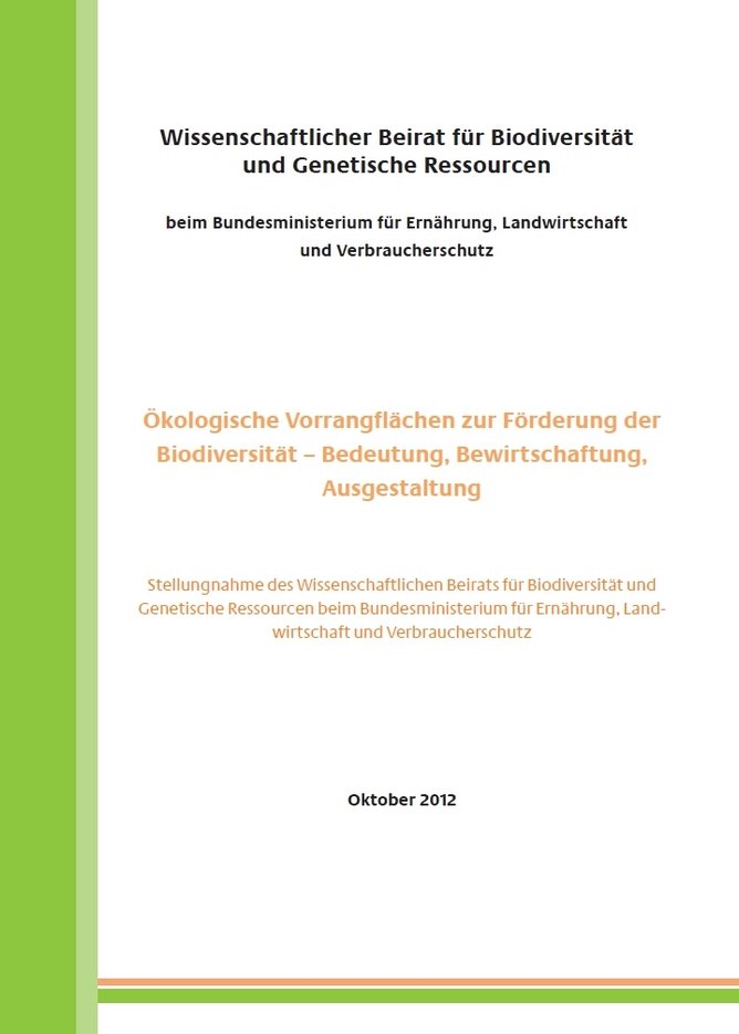 Titelseite Stellungnahme "Ökologische Vorrangflächen zur Förderung der Biodiversität - Bedeutung, Bewirtschaftung, Ausgestaltung"