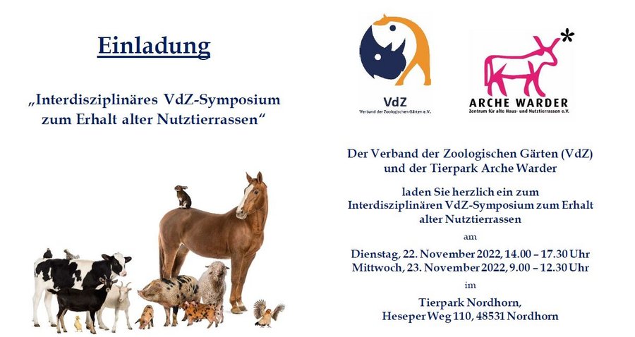 Gezeigt ist die Einladung zu dem Symposium, auf der linken Seite sind verschiedene Nutztiere abgebildet.