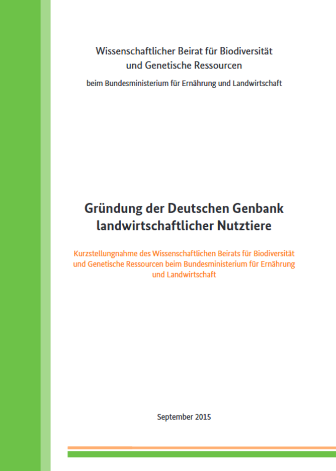Titelseite Stellungnahme "Gründung der deutschen Genbank für landwirtschaftliche Nutztiere"