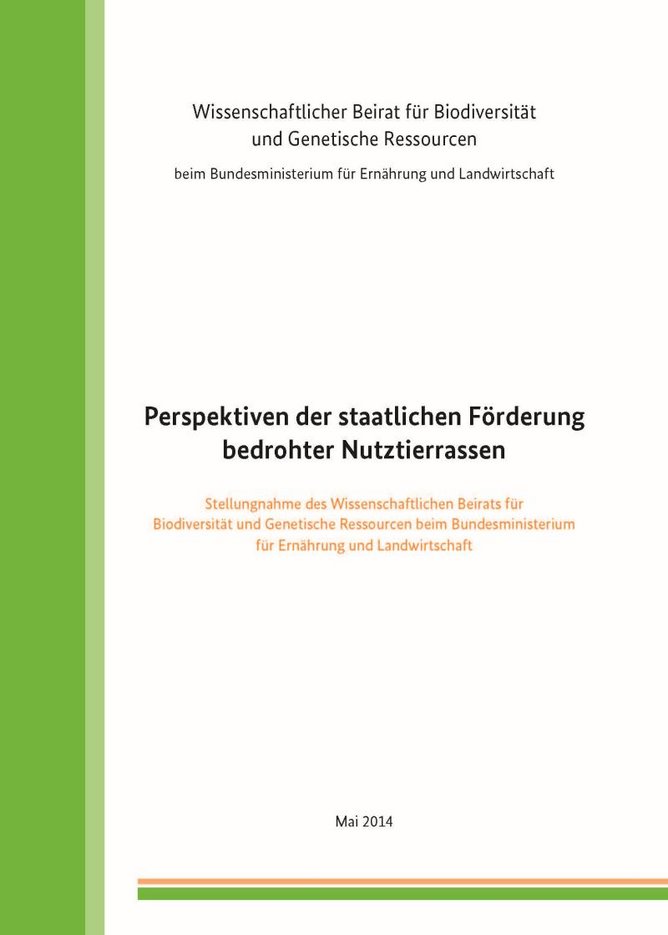 Titelseite Stellungnahme "Perspektiven der staatlichen Förderung bedrohter Nutztierrassen"