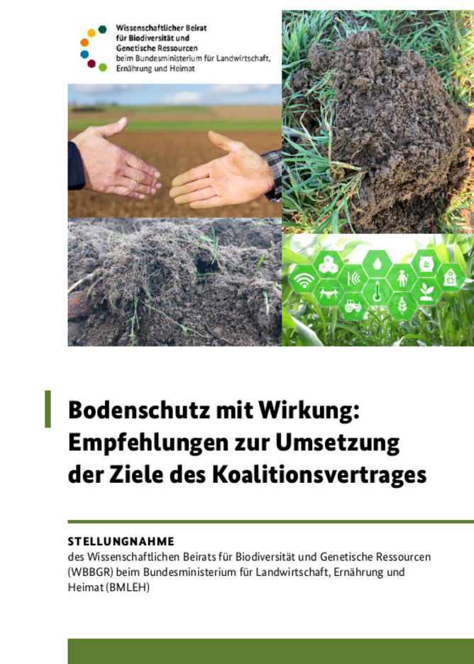 Das Bild zeigt die Titelseite der Stellungnahme "Bodenschutz mit Wirkung".