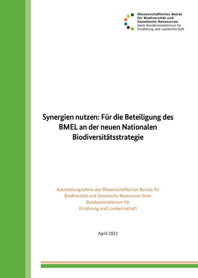 Titelseite Stellungnahme Synergien nutzen für die Beteiligung des BMEL an der neuen Nationalen Biodiversitätsstrategie
