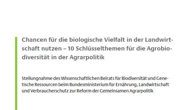Titelseite Stellungnahme "Chancen für die biologische Vielfalt in der Landwirtschaft nutzen - 10 Schlüsselthemen für die Agrobiodiversität in der Agrarpolitik"