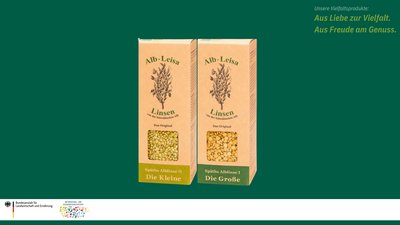 Das Bild zeigt die zwei Sorten der Alpen-Linse Albleisa. Späths 1 und 2.