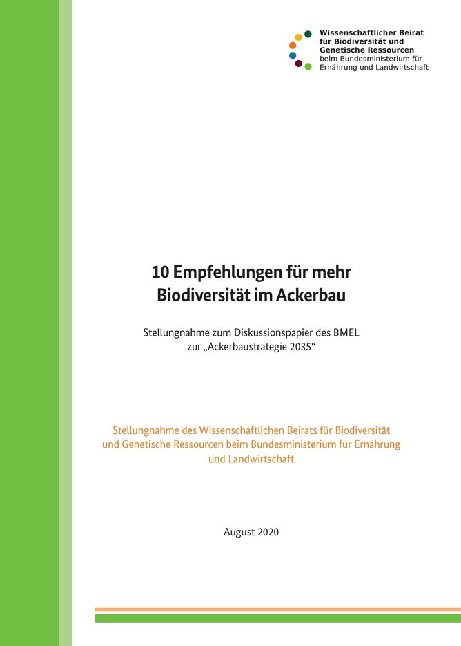 Titelseite Stellungnahme 10 Empfehlungen für mehr Biodiversität im Ackerbau