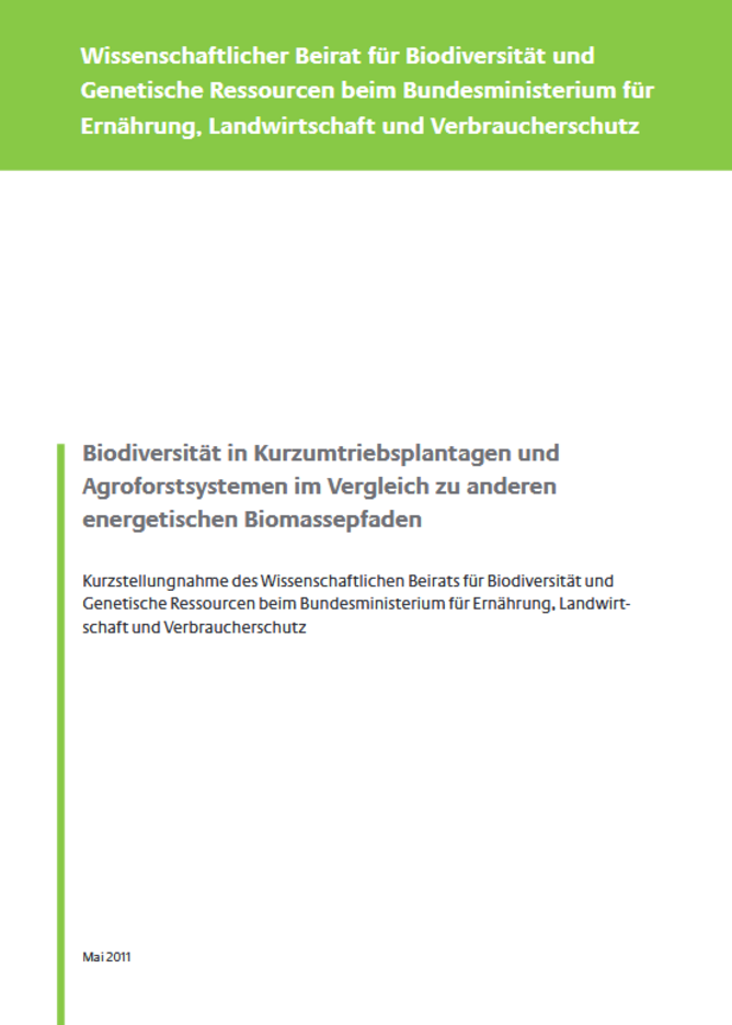 Titelseite Stellungnahme "Biodiversität in Kurzumtriebsplantagen und Agroforstsystemen im Vergleich zu anderen energetischen Biomassepfaden"