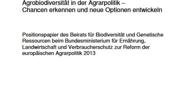Titelseite Stellungnahme "Agrobiodiversität in der Agrarpolitik - Chancen erkennen und neue Optionen entwickeln"