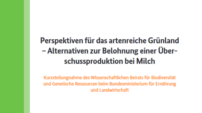 Titelseite Stellungnahme "Perspektiven für das artenreiche Grünland - Alternativen zur Belohnung einer Überschussproduktion bei Milch"