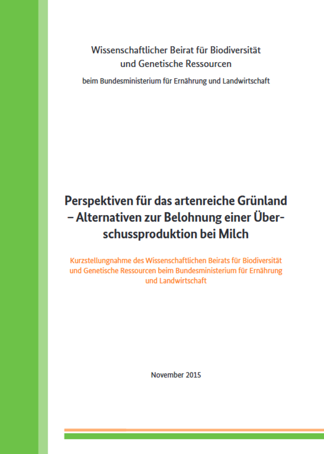 Titelseite Stellungnahme "Perspektiven für das artenreiche Grünland - Alternativen zur Belohnung einer Überschussproduktion bei Milch"