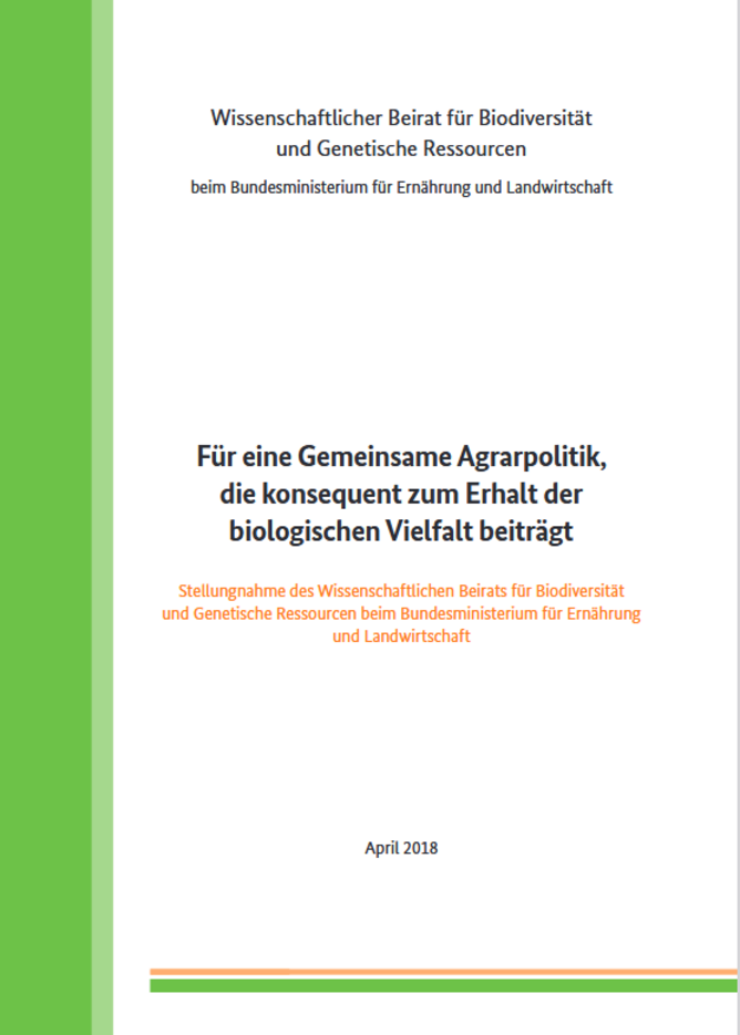Titelseite Stellungnahme "Für eine Gemeinsame Agrarpolitik, die konsequent zum Erhalt der biologischen Vielfalt beiträgt"