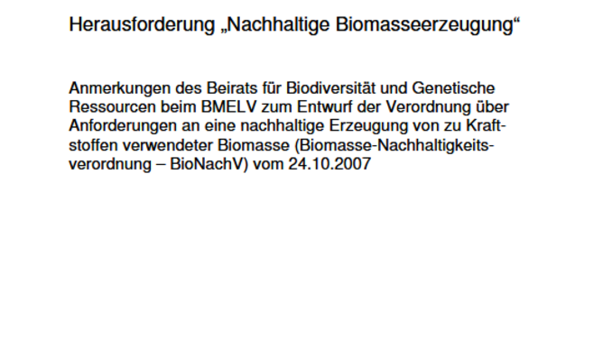 Titelseite Stellungnahme "Herausforderung "Nachhaltige Biomasseerzeugung""