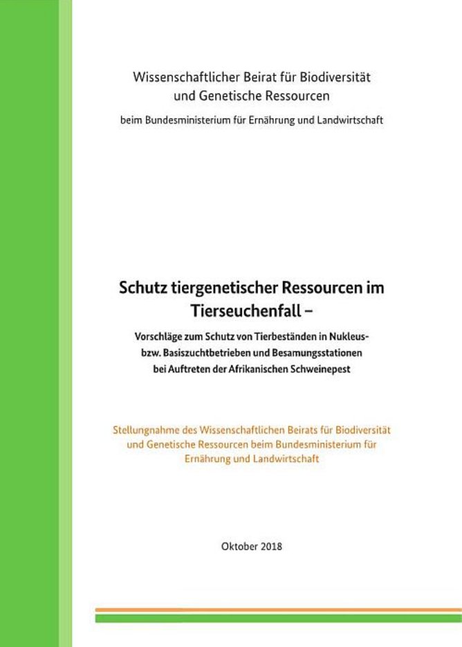 Titelseite Stellungnahme "Schutz tiergenetischer Ressourcen im Tierseuchenfall"