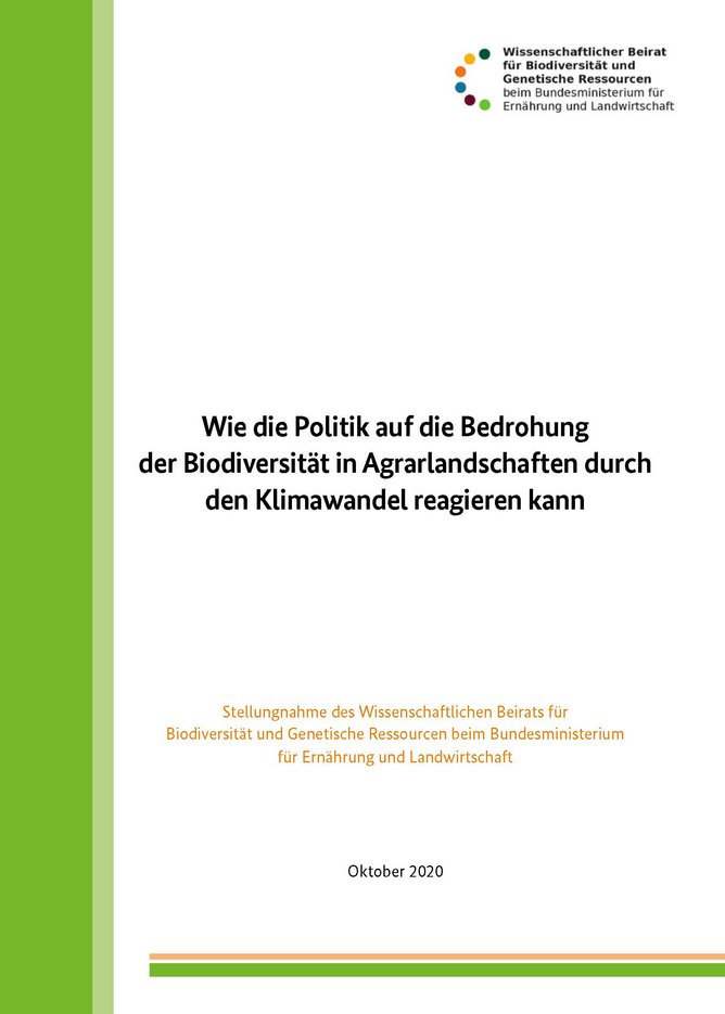 Titelseite Stellungnahme Wie die Politik auf die Bedrohung der Biodiversität in Agrarlandschaften durch den Klimawandel reagieren kann